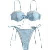 imageOYOANGLE Womens 2 Piece Floral Bikini Set Lace Trim Spaghetti Strap Underwire Padding Bathing Suits SwimwearBlue
