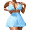 imageOYOANGLE Womens 3 Pieces Swimsuit Halter Triangle Bikini Swimsuit with Mesh Beach Skirt Cover UpBlue