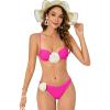 imageOYOANGLE Womens Womens 2 Piece 3D Rose Bikini Swimsuit Spaghetti Strap High Waisted Bathing Suit BeachwearHot Pink