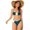imageOYOANGLE Womens Womens 2 Piece 3D Rose Bikini Swimsuit Spaghetti Strap High Waisted Bathing Suit BeachwearTeal Blue