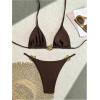 imageOYOANGLE Womens 2 Piece Bikini Set Spaghetti Strap Halter Swimsuit High Cut Bathing SuitsBrown