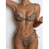 imageOYOANGLE Womens 2 Piece Bikini Sets Leopard Print Spaghetti Strap Tie Side Bathing Suit Swimsuit SwimwearBlack and Brown