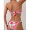 imageOYOANGLE Womens 2 Piece Bikini Swimsuits Floral Print V Wired Strapless Bandeau Bathing Suits SwimwearPink Multi