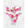 imageOYOANGLE Womens 2 Piece Bikini Swimsuits Floral Print V Wired Strapless Bandeau Bathing Suits SwimwearPink Multi