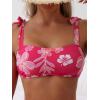 imageOYOANGLE Womens 2 Piece Floral Print Bikini Sets Tie Shoulder Wireless Ruched High Waist Bathing SuitsHot Pink