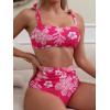 imageOYOANGLE Womens 2 Piece Floral Print Bikini Sets Tie Shoulder Wireless Ruched High Waist Bathing SuitsHot Pink