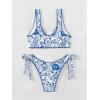 imageOYOANGLE Womens 2 Piece Floral Print Bikini Swimsuits Beachwear Knot Front Padding Triangle Bathing SuitsBlue and White