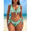 imageOYOANGLE Womens 2 Piece Floral Print Bikini Swimsuits Beachwear Knot Front Padding Triangle Bathing SuitsGreen
