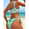 imageOYOANGLE Womens 2 Piece Floral Print Bikini Swimsuits Beachwear Knot Front Padding Triangle Bathing SuitsGreen