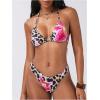 imageOYOANGLE Womens 2 Piece Swimsuit Leopard Print Halter Neck Tie Back Bathing Suit Triangle Bikini SetMulticolor