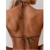 imageOYOANGLE Womens 2 Piece Textured Bikini Sets Halter Triangle Backless Tie Side Bathing SuitsBrown