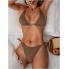 imageOYOANGLE Womens 2 Piece Textured Bikini Sets Halter Triangle Backless Tie Side Bathing SuitsBrown