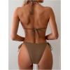 imageOYOANGLE Womens 2 Piece Textured Bikini Sets Halter Triangle Backless Tie Side Bathing SuitsBrown