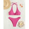 imageOYOANGLE Womens 2 Pieces Bikini Swimsuit Set Cute Heart Ring Textured Halter Bikini SwimwearHot Pink Bright