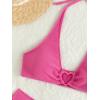 imageOYOANGLE Womens 2 Pieces Bikini Swimsuit Set Cute Heart Ring Textured Halter Bikini SwimwearHot Pink Bright