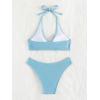 imageOYOANGLE Womens 2 Pieces Bikini Swimsuit Set Cute Heart Ring Textured Halter Bikini SwimwearPastel Blue