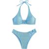 imageOYOANGLE Womens 2 Pieces Bikini Swimsuit Set Cute Heart Ring Textured Halter Bikini SwimwearPastel Blue