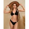 imageOYOANGLE Womens 2 Pieces Bikini Swimsuit Set Cute Heart Ring Textured Halter Bikini SwimwearPlain Black