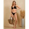 imageOYOANGLE Womens 2 Pieces Bikini Swimsuit Set Cute Heart Ring Textured Halter Bikini SwimwearPlain Black