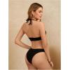 imageOYOANGLE Womens 2 Pieces Bikini Swimsuit Set Cute Heart Ring Textured Halter Bikini SwimwearPlain Black