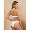 imageOYOANGLE Womens 2 Pieces Bikini Swimsuit Set Cute Heart Ring Textured Halter Bikini SwimwearWhite