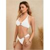 imageOYOANGLE Womens 2 Pieces Bikini Swimsuit Set Cute Heart Ring Textured Halter Bikini SwimwearWhite