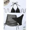 imageOYOANGLE Womens 3 Piece Triangle Halter Bikini Swimsuit with Mesh Beach Skirt Cover Up SwimwearBlack