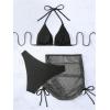 imageOYOANGLE Womens 3 Piece Triangle Halter Bikini Swimsuit with Mesh Beach Skirt Cover Up SwimwearBlack