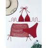 imageOYOANGLE Womens 3 Piece Triangle Halter Bikini Swimsuit with Mesh Beach Skirt Cover Up SwimwearBurgundy