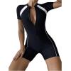 imageOYOANGLE Womens Colorblock Zipper Front Sport One Piece Swimsuit Shorts Romper Bathing Suit SwimwearBlack