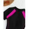 imageOYOANGLE Womens Colorblock Zipper Front Sport One Piece Swimsuit Shorts Romper Bathing Suit SwimwearBlack Hot Pink
