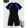 imageOYOANGLE Womens Colorblock Zipper Front Sport One Piece Swimsuit Shorts Romper Bathing Suit SwimwearBlue