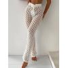 imageOYOANGLE Womens Crochet Hollow Out Beach Pants Drawstring Waist Flared Leg Swimwear Cover Up PantsWhite