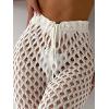 imageOYOANGLE Womens Crochet Hollow Out Beach Pants Drawstring Waist Flared Leg Swimwear Cover Up PantsWhite