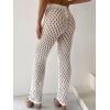 imageOYOANGLE Womens Crochet Hollow Out Beach Pants Drawstring Waist Flared Leg Swimwear Cover Up PantsWhite
