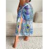imageOYOANGLE Womens Graphic Print Swimsuit Cover Up Skirts High Waist Long Bikini Wraps Sarong Bathing SuitBlue