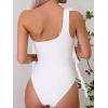 imageOYOANGLE Womens One Piece Swimsuit 3D Floral Appliques One Shoulder Ruffle Trim Ruched Bathing Suit SwimwearWhite