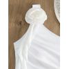 imageOYOANGLE Womens One Piece Swimsuit 3D Floral Appliques One Shoulder Ruffle Trim Ruched Bathing Suit SwimwearWhite