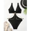 imageOYOANGLE Womens One Piece Swimsuit Ring Linked Cut Out Bathing Suit High Cut SwimwearBlack