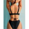 imageOYOANGLE Womens One Piece Swimsuit Ring Linked Cut Out Bathing Suit High Cut SwimwearBlack