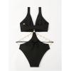 imageOYOANGLE Womens One Piece Swimsuit Ring Linked Cut Out Bathing Suit High Cut SwimwearBlack