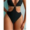 imageOYOANGLE Womens One Piece Swimsuit Ring Linked Cut Out Bathing Suit High Cut SwimwearBlack
