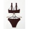 imageOYOANGLE Womens One Piece Swimsuit Ring Linked Cut Out Bathing Suit High Cut SwimwearCoffee Brown