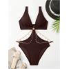 imageOYOANGLE Womens One Piece Swimsuit Ring Linked Cut Out Bathing Suit High Cut SwimwearCoffee Brown