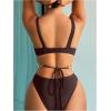 imageOYOANGLE Womens One Piece Swimsuit Ring Linked Cut Out Bathing Suit High Cut SwimwearCoffee Brown