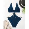 imageOYOANGLE Womens One Piece Swimsuit Ring Linked Cut Out Bathing Suit High Cut SwimwearDeep Blue