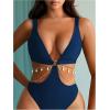 imageOYOANGLE Womens One Piece Swimsuit Ring Linked Cut Out Bathing Suit High Cut SwimwearDeep Blue