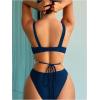 imageOYOANGLE Womens One Piece Swimsuit Ring Linked Cut Out Bathing Suit High Cut SwimwearDeep Blue