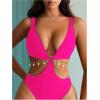imageOYOANGLE Womens One Piece Swimsuit Ring Linked Cut Out Bathing Suit High Cut SwimwearHot Pink