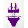 imageOYOANGLE Womens One Piece Swimsuit Ring Linked Cut Out Bathing Suit High Cut SwimwearPurple